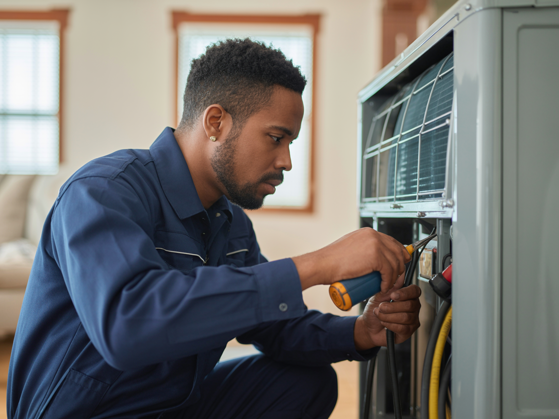 Technician performing AC repair