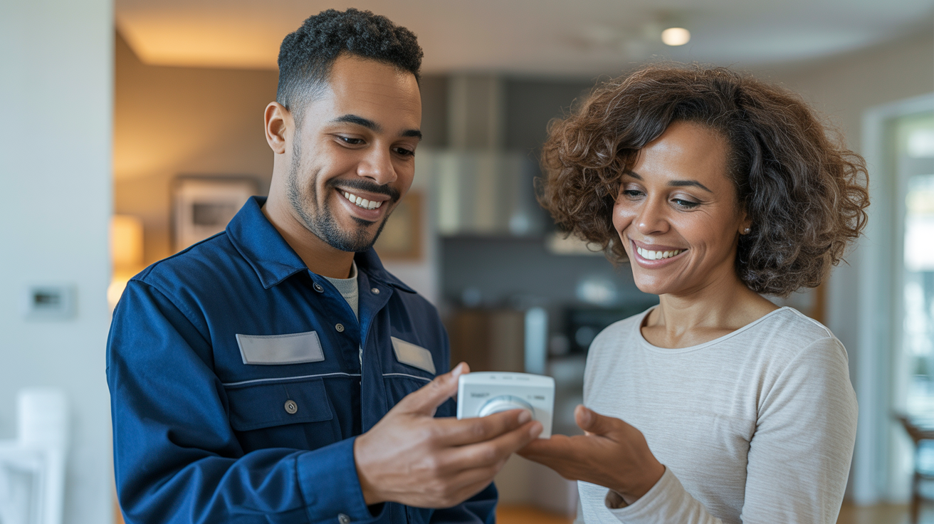 Technician consulting with customer