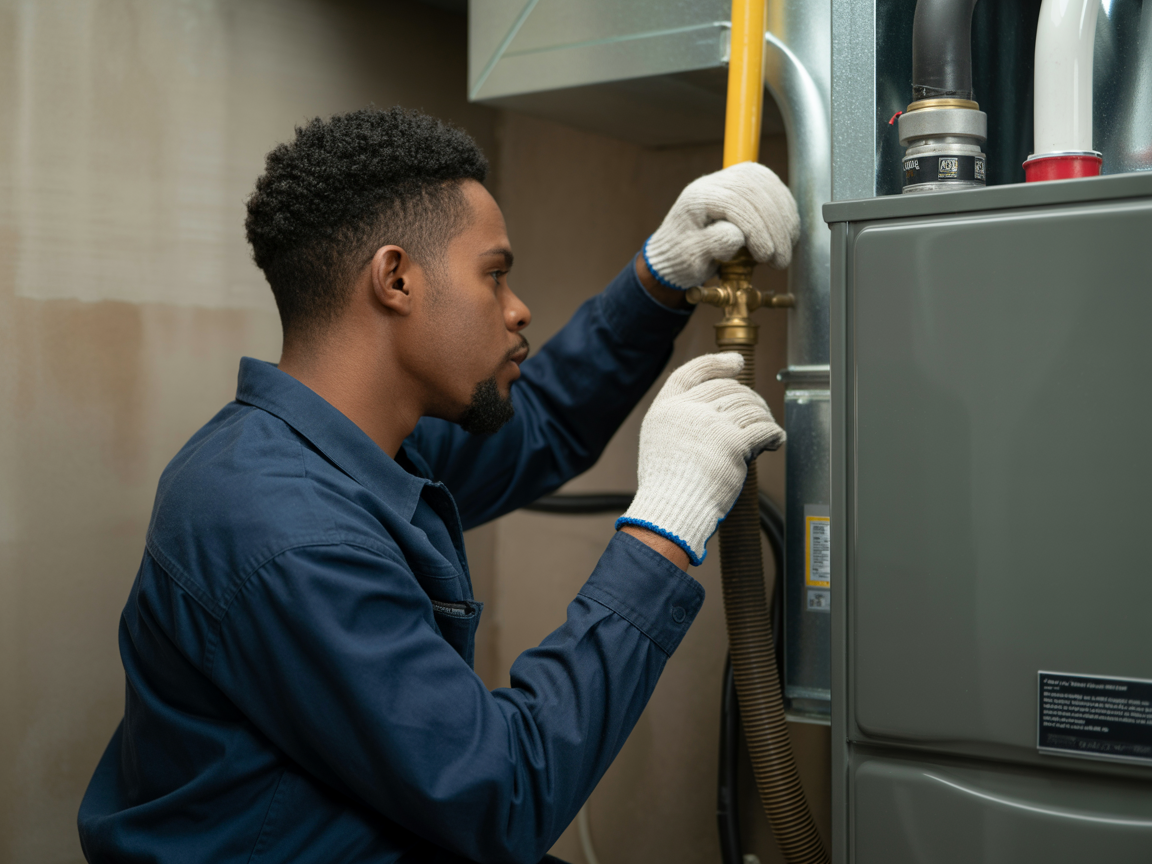 Technician installing furnace
