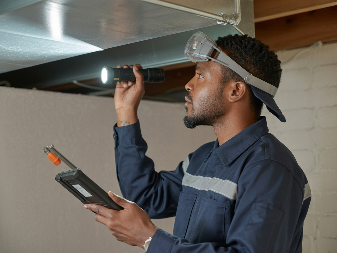 Technician inspecting ductwork