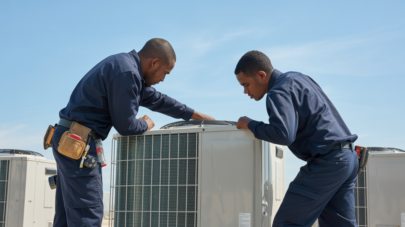 Team of technicians working together